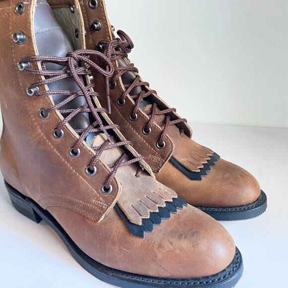 NEW Deadstock Vintage Brahma Brown Leather Lace up Boots Made in Canada 8C - Picture 2 of 9